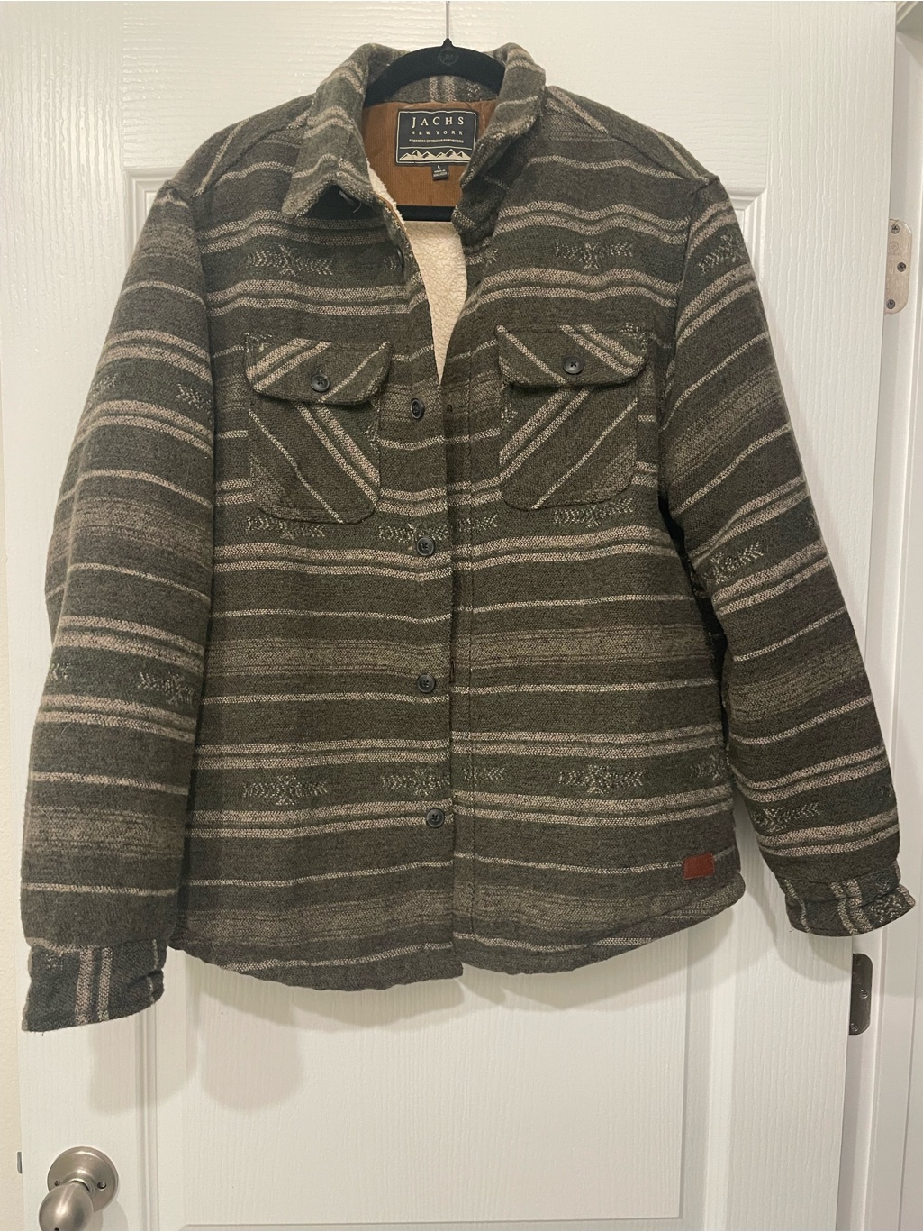 Jachs New York Olive And Tan Wool-Blend Shirt Jacket
